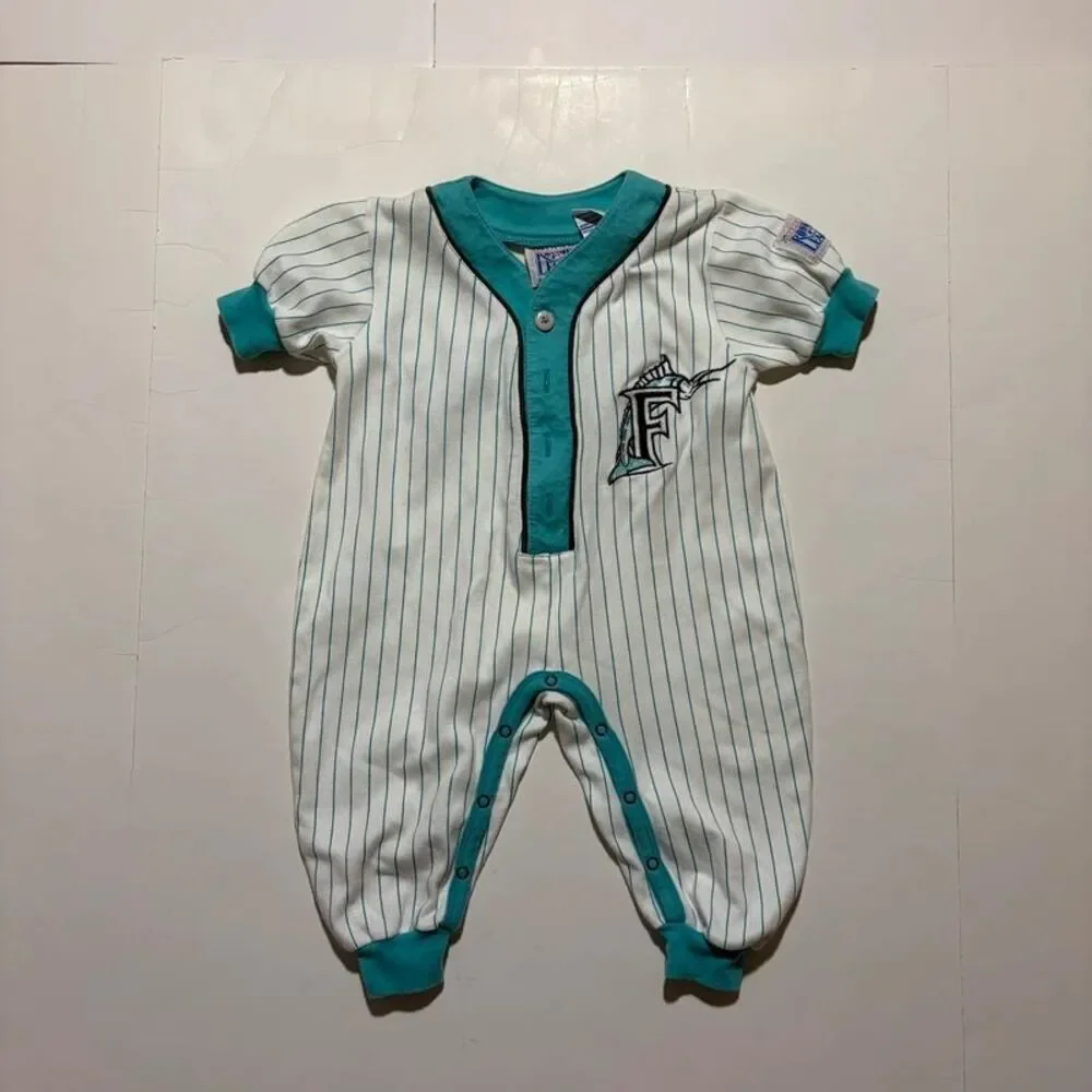 Florida Marlins vintage baby onesie size 18, white and blue